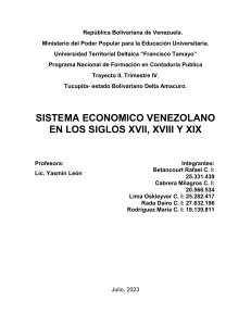 Sistema economico venezolano del siglo XVII, XVIII XIX