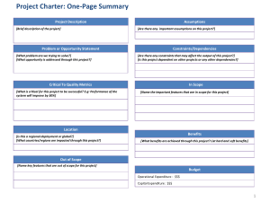 Project Charter One Page Summary