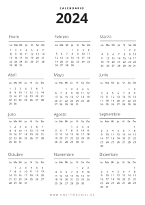 Calendario básico blanco 2024