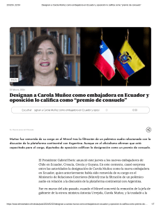 Nueva Embajadora Ecuador de Chile