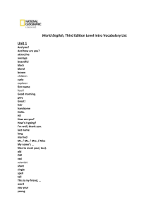 world english 3e level 1 vocab list