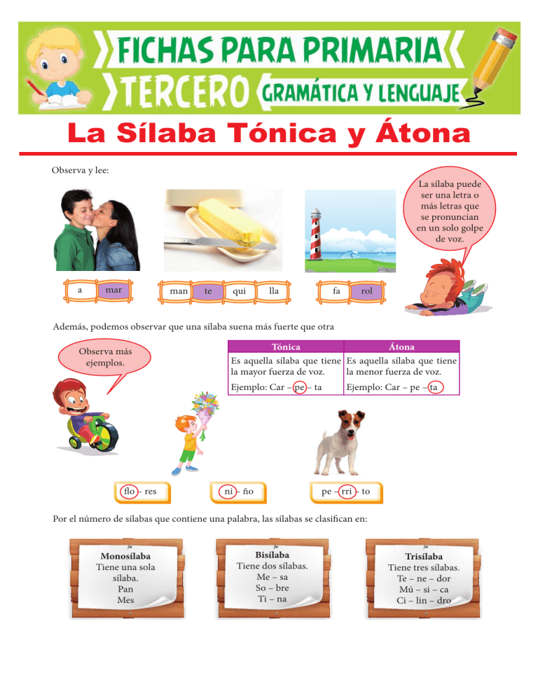 Sílaba Tónica y Átona: Ejercicios para Primaria