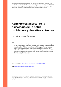 Luchetta, Javier Federico (2020). Reflexiones acerca de la psicología de la salud problemas y desafíos actuales