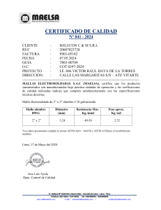 Certificado de Calidad MALLAS ELECTOSOLDADAS