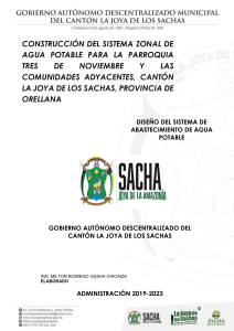 ESTUDIO DE AGUA POTABLE DE LA PARROQUIA  3 DE NOVIEMBRE, CANTÓN JOYA DE LOS SACHAS.