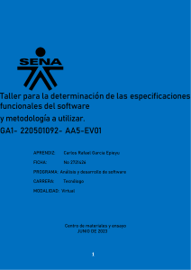 Taller para la determinación de las especificaciones funcionales del software y metodología a utilizar. GA1-220501092-AA5-EV01