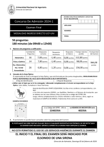 Examen Admisión UNI 2024-1: Matemáticas, Física, Razonamiento