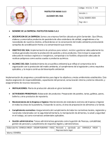 Alcance SGA PASTELITOS NANA S.A.S: Gestión Ambiental y Sostenibilidad