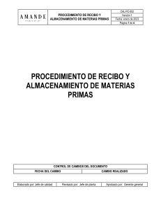 PROCEDIMIENTO DE RECIBO Y ALMACENAMIENTO DE MATERIAS PRIMAS