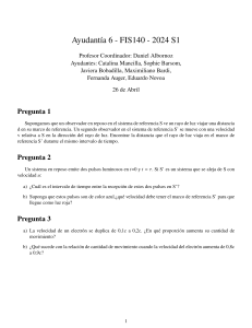 Guía de Problemas FIS140: Relatividad Especial