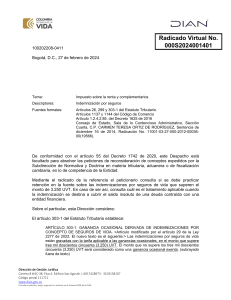 CPTO-100202208411-24 CONCEPTO TRIBUTARIO INDEMNIZACIÓN SEGUROS DE VIDA DIAN