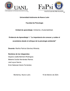 Psicología Ambiental y Ecosistemas: Evidencia de Aprendizaje