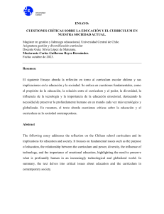 Ensayo CUESTIONES CRÍTICAS SOBRE LA EDUCACIÓN Y EL CURRICULUM EN NUESTRA SOCIEDAD ACTUAL