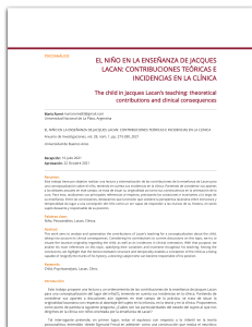 EL NIÑO EN LA ENSEÑANZA DE JACQUES LACAN  CONTRIBUCIONES TEÓRICAS E INCIDENCIAS EN LA CLÍNICA