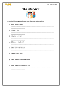 English Interview Worksheet for Elementary Students