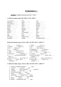 Subject Pronouns & Verb 'To Be' Worksheet