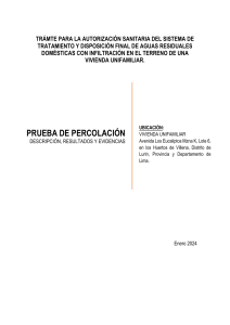 Informe de Prueba de Percolación: Autorización de Sistema de Aguas