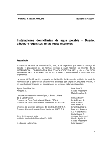 NCh 2485Of2000 Instalaciones Domiciliarias de Agua Potable - Diseo calculo y requisitos de las redes interiores