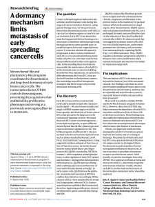 A dormancy mechanism limits metastasis of early spreading cancer cells