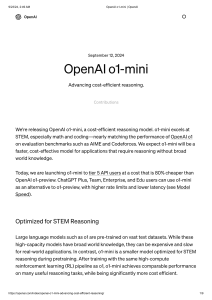 OpenAI o1-mini: Cost-Efficient Reasoning Model for STEM