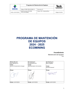 Programa de Mantenimiento de Equipos ECO-MINING TECK