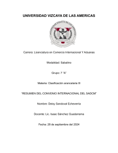 RESUMEN DEL CONVENIO INTERNACIONAL DEL SISTEMA ARMONIZADO DE DESIGNACION Y CODIFICACION DE MERCANCIAS 