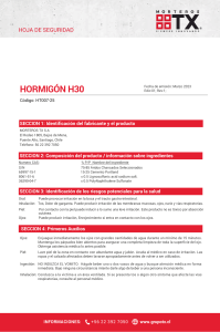 Hoja de Seguridad Hormigón H30 - Riesgos y Primeros Auxilios