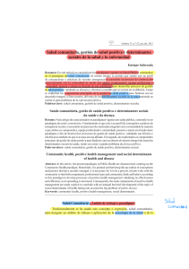 Saforcada, E. (2012). Salud comunitaria, gestiÃ³n de salud positiva y determinantes sociales de la salud y la enfermedad. 