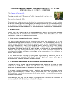 CONSIDERACIONES PRELIMINARES PARA PENSAR LA PRACTICA DEL ANALISIS ORGANIZACIONAL EN CONTEXTOS ESPECIFICOS