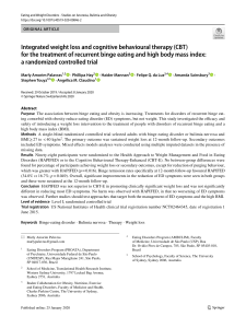 Integrated weight loss and cognitive behavioural therapy (CBT)  for the treatment of recurrent binge eating and high body mass index:  a randomized controlled trial