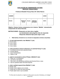 Prueba de Comprensión Lectora: Matilda de Roald Dahl