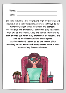 Emma's Personal Narrative: England, Hobbies, and Friends