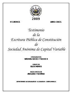 Escritura Constitución Sociedad Anónima Capital Variable El Salvador