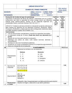 Examen de Química 1ero BGU: Estructura Atómica y Teorías