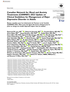 CANMAT 2023: MDD Clinical Guidelines Update