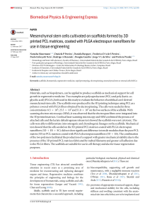 Mesenchymal stem cells cultivated on scaffolds formed by 3D printed PCL matrices, coated with PLGA electrospun nanofibers for use in tissue engineering