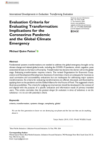 Patton Evaluation Criteria for Evaluation Transformation: implications for the Coronavirus Pandemic and the Global Climate Emergency