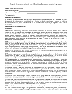 Proyecto de contenido de trabajo del Especialista Comercial en el sector Empresarial.