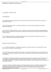 Mandato Constituyente No. 1 de Ecuador: Poderes de la Asamblea y Gobierno