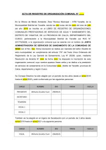 Acta de registro de organizacion comunal