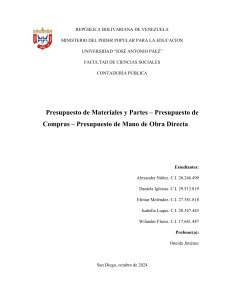 Trabajo de Investigación. Presupuesto de MD y MOD