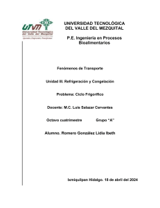 Conjunto de Problemas del Ciclo Frigorífico - Fenómenos de Transporte