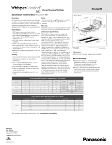 Panasonic FV-06VE1 ERV Spec Sheet | Energy Recovery Ventilator