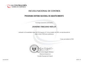 Zosimo Trigoso Mixan - Certificado Sistema Nacional de Abastecimiento