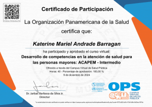 Desarrollo de competencias en la atención de salud para las personas mayores ACAPEM   Intermedio-Certificado del curso 5412945