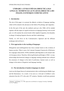 UNIDADE 1 EVOLUCIÓN DA DIDÁCTICA DAS LINGUAS TENDENCIAS ACTUAIS DA DIDÁCTICA DO INGLÉS. O ENFOQUE COMUNICATIVO