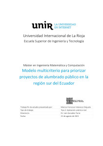 Modelo multicriterio para priorizar proyectos de alumbrado público en la región sur del Ecuador