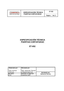 Especificación Técnica Puertas Cortafuego ET-652