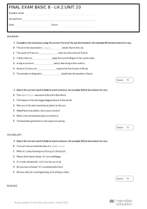 English Exam: Grammar, Vocab, Reading