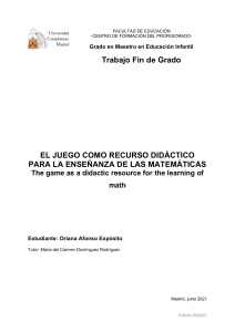 Juego y Matemáticas en Infantil: Trabajo Fin de Grado